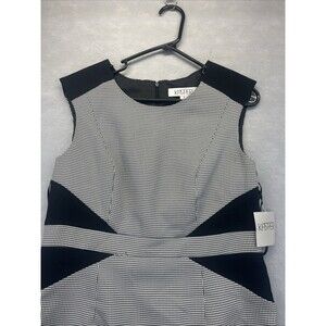 Kasper Sheath Dress Cap Sleeve Pencil Houndstooth Black White Stretch Crepe 8
